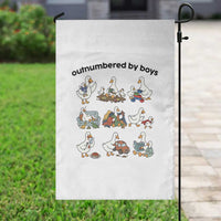 Outnumbered By Boys Funny Goose Mom Life Garden Flag Chaos Coordinator Motherhood Mothers Day Gag Gift