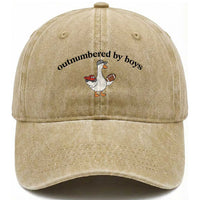 Outnumbered By Boys Cute Goose Sporty Mom Washed Cotton Baseball Cap Football and Truck Motherhood Mothers Day Gag Gift
