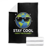 Stay Cool Save The Planet Eco-Friendly Earth Day Throw Blanket Cute Cartoon Globe with Sunglasses for Environmental Awareness