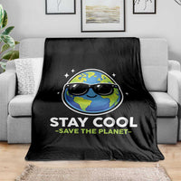 Stay Cool Save The Planet Eco-Friendly Earth Day Throw Blanket Cute Cartoon Globe with Sunglasses for Environmental Awareness