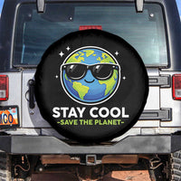 Stay Cool Save The Planet Eco-Friendly Earth Day Spare Tire Cover Cute Cartoon Globe with Sunglasses for Environmental Awareness