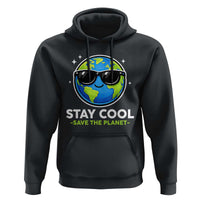 Stay Cool Save The Planet Eco-Friendly Earth Day Hoodie Cute Cartoon Globe with Sunglasses for Environmental Awareness