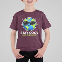 Stay Cool Save The Planet Eco-Friendly Earth Day T Shirt For Kid Cute Cartoon Globe with Sunglasses for Environmental Awareness