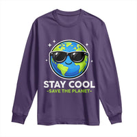 Stay Cool Save The Planet Eco-Friendly Earth Day Long Sleeve Shirt Cute Cartoon Globe with Sunglasses for Environmental Awareness