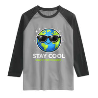 Stay Cool Save The Planet Eco-Friendly Earth Day Raglan Shirt Cute Cartoon Globe with Sunglasses for Environmental Awareness