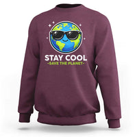 Stay Cool Save The Planet Eco-Friendly Earth Day Sweatshirt Cute Cartoon Globe with Sunglasses for Environmental Awareness