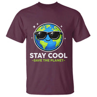 Stay Cool Save The Planet Eco-Friendly Earth Day T Shirt Cute Cartoon Globe with Sunglasses for Environmental Awareness
