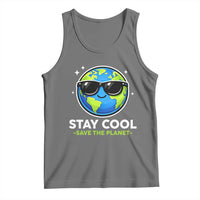 Stay Cool Save The Planet Eco-Friendly Earth Day Tank Top Cute Cartoon Globe with Sunglasses for Environmental Awareness