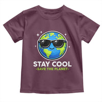 Stay Cool Save The Planet Eco-Friendly Earth Day Toddler T Shirt Cute Cartoon Globe with Sunglasses for Environmental Awareness