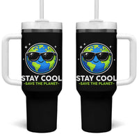 Stay Cool Save The Planet Eco-Friendly Earth Day Tumbler With Handle Cute Cartoon Globe with Sunglasses for Environmental Awareness