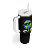 Stay Cool Save The Planet Eco-Friendly Earth Day Tumbler With Handle Cute Cartoon Globe with Sunglasses for Environmental Awareness
