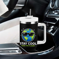 Stay Cool Save The Planet Eco-Friendly Earth Day Tumbler With Handle Cute Cartoon Globe with Sunglasses for Environmental Awareness