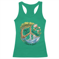 Plant The Trees Save The Bees Clean The Seas Racerback Tank Top Vintage Peace Sign Aesthetic Nature Lover Ocean Conservation