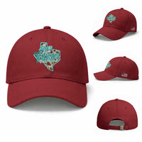 Retro Western She is From Texas I Can Tell Baseball Cap Trendy Turquoise Glitter Coquette and Cow Print Effect Graphic