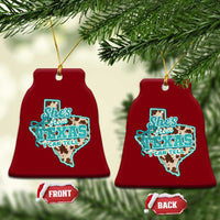 Retro Western She is From Texas I Can Tell Ceramic Ornament Trendy Turquoise Glitter Coquette and Cow Print Effect Graphic