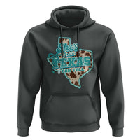 Retro Western She is From Texas I Can Tell Hoodie Trendy Turquoise Glitter Coquette and Cow Print Effect Graphic