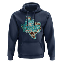 Retro Western She is From Texas I Can Tell Hoodie Trendy Turquoise Glitter Coquette and Cow Print Effect Graphic