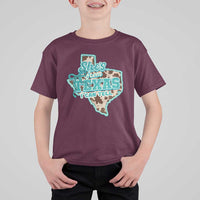 Retro Western She is From Texas I Can Tell T Shirt For Kid Trendy Turquoise Glitter Coquette and Cow Print Effect Graphic