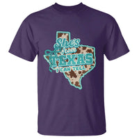 Retro Western She is From Texas I Can Tell T Shirt Trendy Turquoise Glitter Coquette and Cow Print Effect Graphic