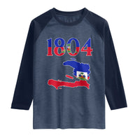 1804 Haiti Map and Flag Raglan Shirt Haitian Heritage Pride Graphic