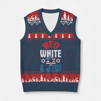 Red White and Jew V-Neck Knit Sweater Vest Funny Jewish Patriotic 4th of July Star Of David - Wonder Print Shop