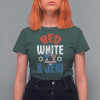 Red White and Jew T Shirt For Women Funny Jewish Patriotic 4th of July Star Of David - Wonder Print Shop