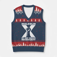 Malcolm X Power Fist V-Neck Knit Sweater Vest Civil Rights Leader Pride Bold Statement - Wonder Print Shop