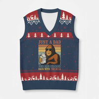 Funny Bigfoot Dad V-Neck Knit Sweater Vest Just A Dad Who Always Came Back With The Milk Retro Father's Day - Wonder Print Shop