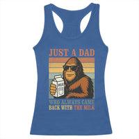 Funny Bigfoot Dad Racerback Tank Top Just A Dad Who Always Came Back With The Milk Retro Father's Day - Wonder Print Shop