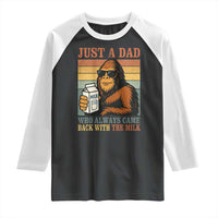 Funny Bigfoot Dad Raglan Shirt Just A Dad Who Always Came Back With The Milk Retro Father's Day - Wonder Print Shop
