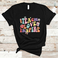 Teacher T Shirt Back To School Teach Love Inspire Retro Teachers Groovy - Wonder Print Shop