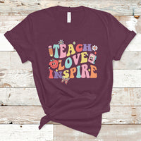 Teacher T Shirt Back To School Teach Love Inspire Retro Teachers Groovy - Wonder Print Shop