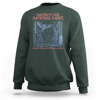 Protect Our National Parks Funny Cryptid Society Vintage Graphic Sweatshirt Bigfoot Mothman Wendigo Where Legends Still Roam Free