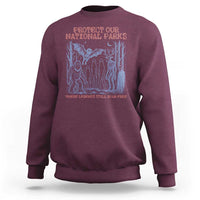 Protect Our National Parks Funny Cryptid Society Vintage Graphic Sweatshirt Bigfoot Mothman Wendigo Where Legends Still Roam Free
