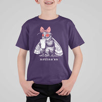 Mothma'am Pink Bow Cryptid Spooky T Shirt For Kid Funny Cute Coquette Mothman Legend Graphic