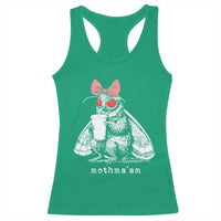 Mothma'am Pink Bow Cryptid Spooky Racerback Tank Top Funny Cute Coquette Mothman Legend Graphic