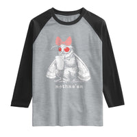 Mothma'am Pink Bow Cryptid Spooky Raglan Shirt Funny Cute Coquette Mothman Legend Graphic