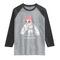 Mothma'am Pink Bow Cryptid Spooky Raglan Shirt Funny Cute Coquette Mothman Legend Graphic