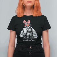 Mothma'am Pink Bow Cryptid Spooky T Shirt For Women Funny Cute Coquette Mothman Legend Graphic