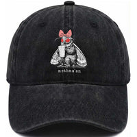 Mothma'am Pink Bow Cryptid Spooky Washed Cotton Baseball Cap Funny Cute Coquette Mothman Legend Graphic