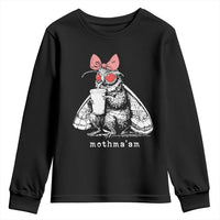 Mothma'am Pink Bow Cryptid Spooky Youth Sweatshirt Funny Cute Coquette Mothman Legend Graphic