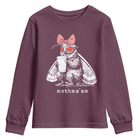 Mothma'am Pink Bow Cryptid Spooky Youth Sweatshirt Funny Cute Coquette Mothman Legend Graphic
