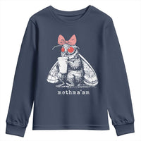 Mothma'am Pink Bow Cryptid Spooky Youth Sweatshirt Funny Cute Coquette Mothman Legend Graphic