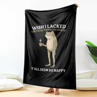 Funny Sarcastic Frog Drinking Coffee Meme Throw Blanket Wish I Lacked Critical Thinking Skills Y'all Seem So Happy Retro Vintage