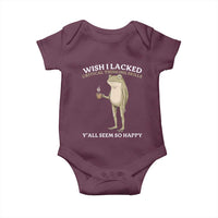 Funny Sarcastic Frog Drinking Coffee Meme Baby Onesie Wish I Lacked Critical Thinking Skills Y'all Seem So Happy Retro Vintage