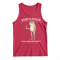 Funny Sarcastic Frog Drinking Coffee Meme Tank Top Wish I Lacked Critical Thinking Skills Y'all Seem So Happy Retro Vintage