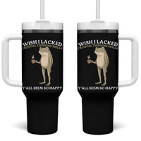 Funny Sarcastic Frog Drinking Coffee Meme Tumbler With Handle Wish I Lacked Critical Thinking Skills Y'all Seem So Happy Retro Vintage
