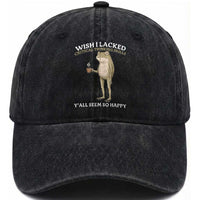 Funny Sarcastic Frog Drinking Coffee Meme Washed Cotton Baseball Cap Wish I Lacked Critical Thinking Skills Y'all Seem So Happy Retro Vintage