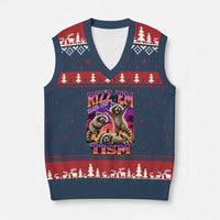 Rizz Em With The Tism Funny Raccoon V-Neck Knit Sweater Vest Trash Panda Vintage Bootleg Graphic