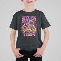 Rizz Em With The Tism Funny Raccoon T Shirt For Kid Trash Panda Vintage Bootleg Graphic